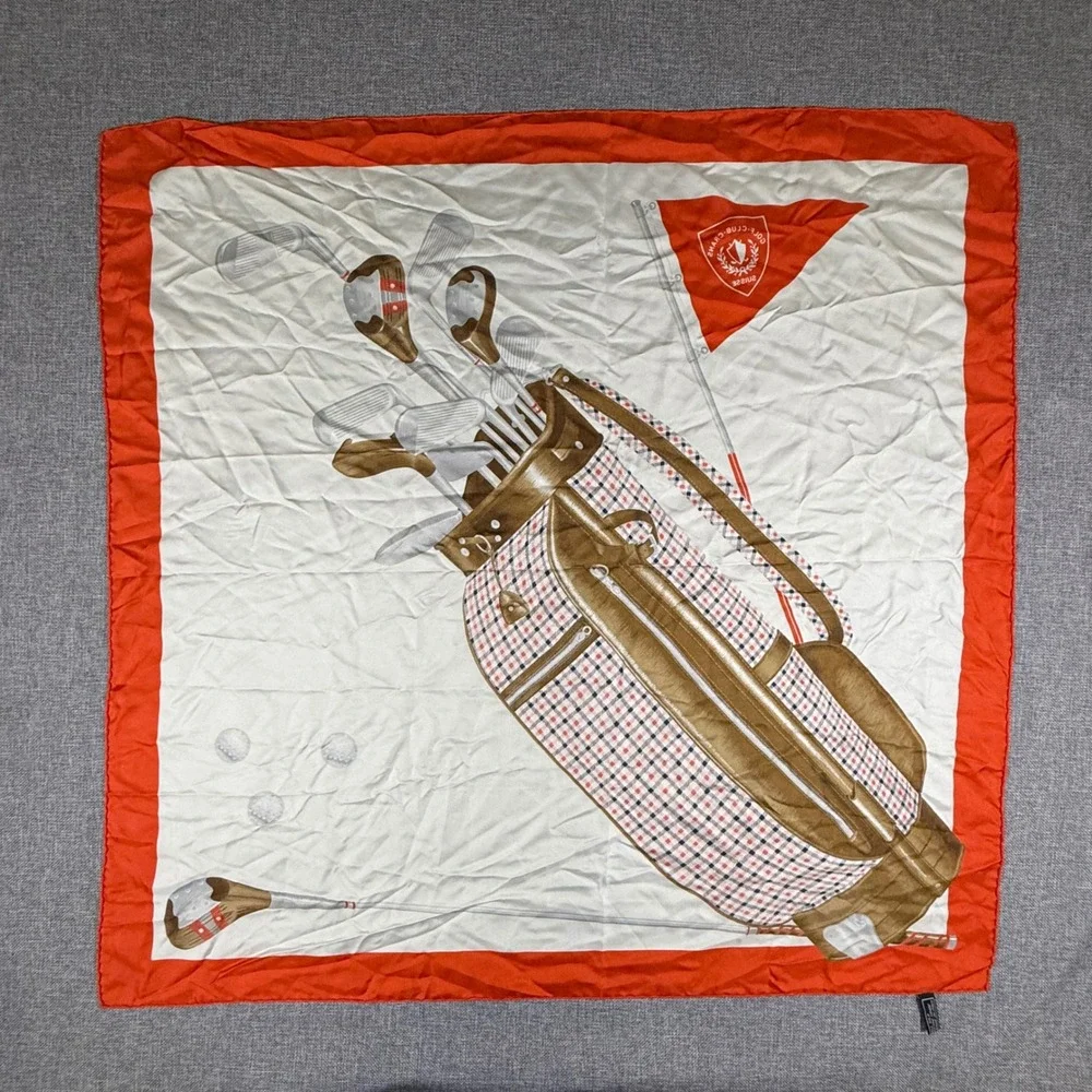 VTG Crans-Sur Sierre Golf Club Flag Golf Bag Silk Scarf Orange White Sport 34x34